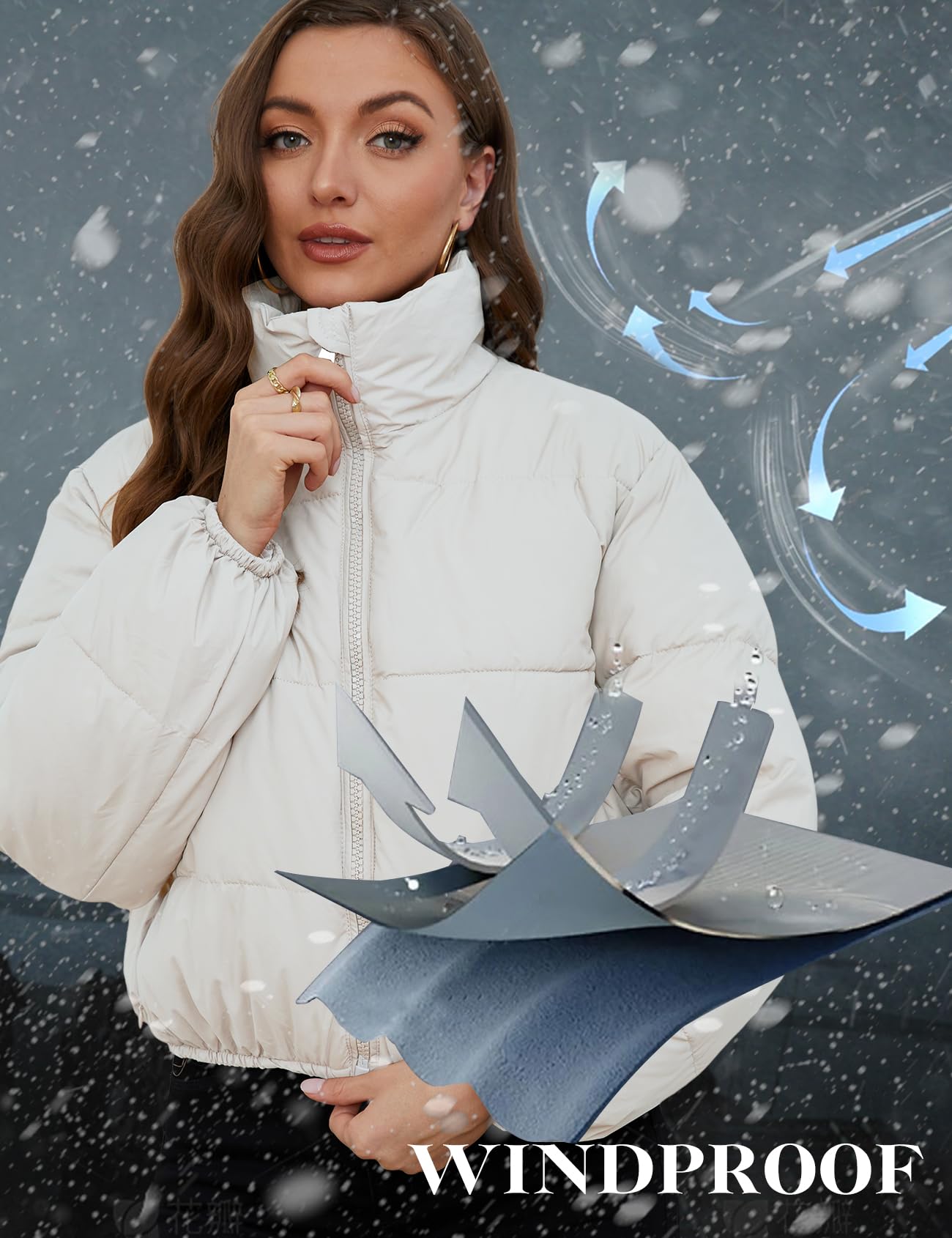 Yimoon Women's Cropped Puffer Jacket Quilted Lightweight Stand Collar Full Zip Short Down Jacket (White-M)