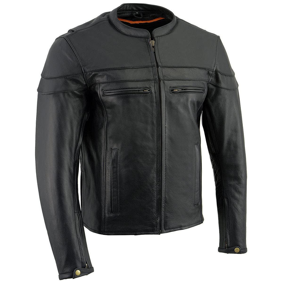 Milwaukee Leather Men's Black Leather Sporty Crossover Scooter Motorcycle Jacket w/Reflective Piping - LKM1725 - X-Large