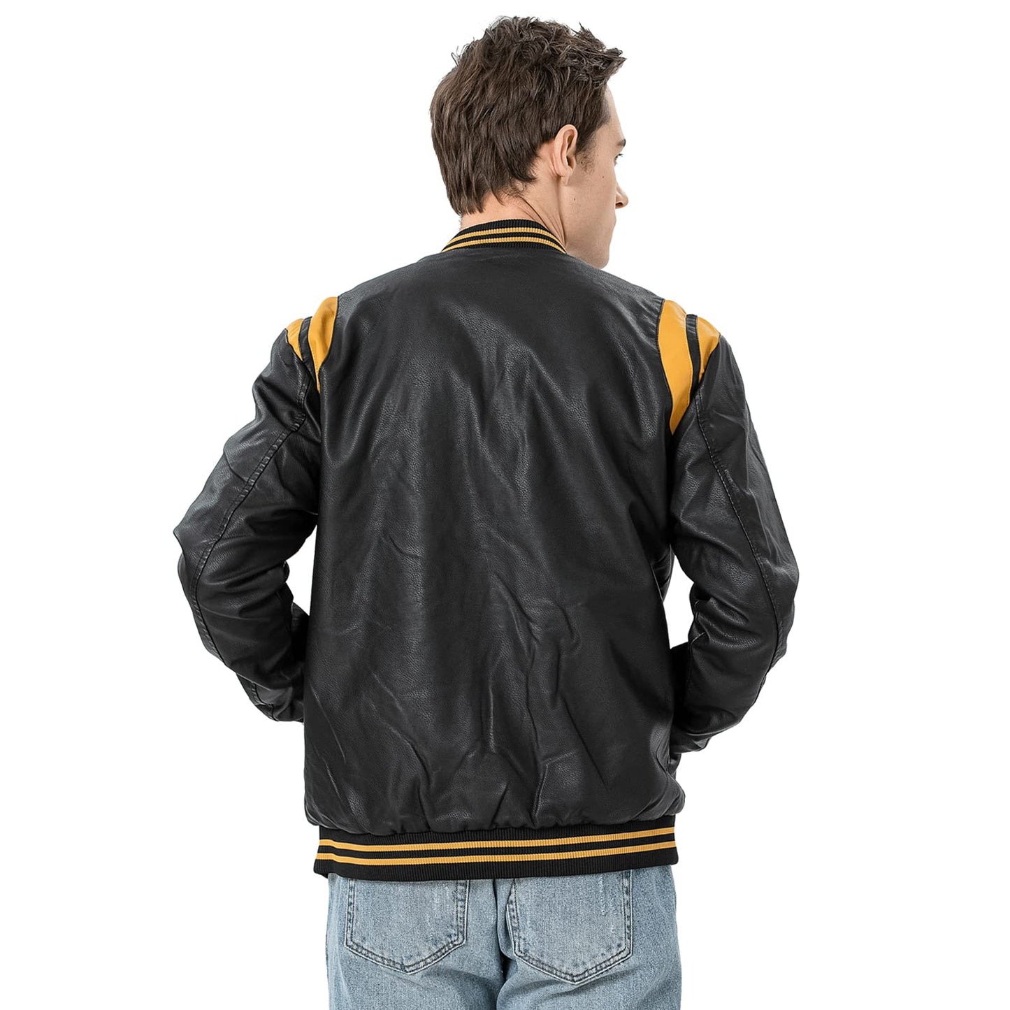 chuida Mens PU Faux Leather Motorcycle Bomber Jacket Stand Collar Fleece Windproof Lightweight Biker Racing Coats Outwear