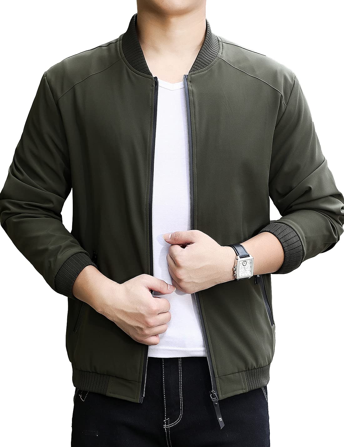 Lentta Men's Slim Fit Lightweight Softshell Bomber Jacket Coat Fall Jackets For Men (Small, Army Green001)