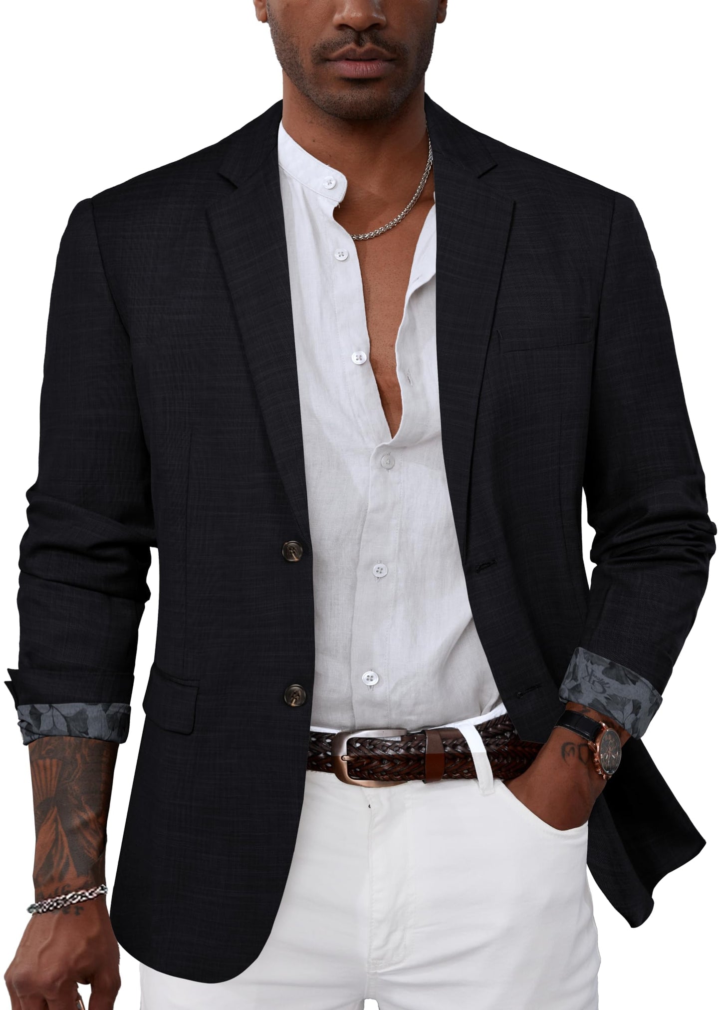 GRACE KARIN Mens Blazers Denim Dress Suit Jackets Casual Regular Fit with Pockets Black 3XL