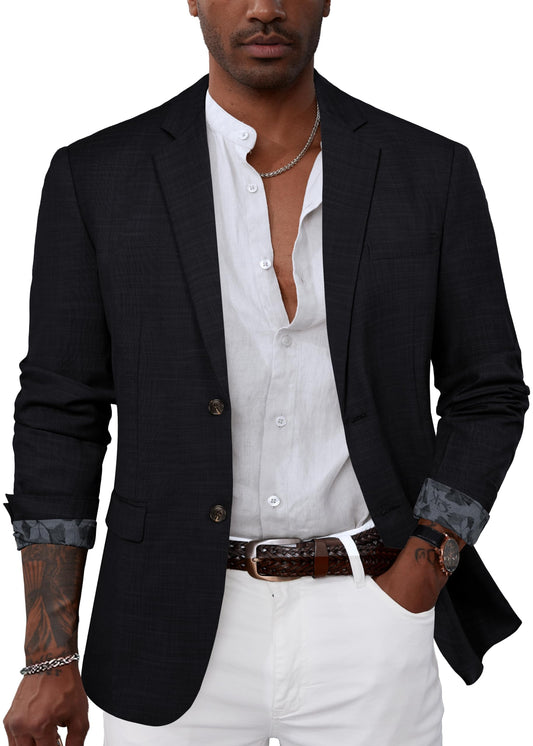 GRACE KARIN Mens Blazers Denim Dress Suit Jackets Casual Regular Fit with Pockets Black 3XL