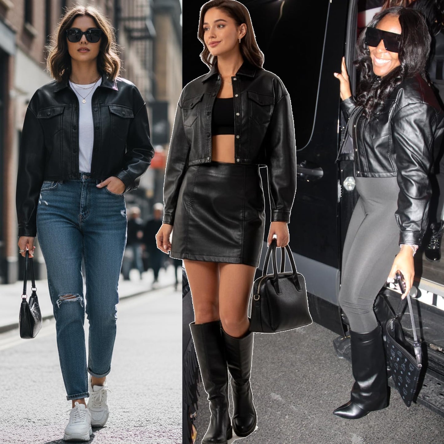 CHIGUO Women Faux Leather Cropped Jacket Trendy Moto Biker Short Jacket Fashion PU Coat Party Jacket
