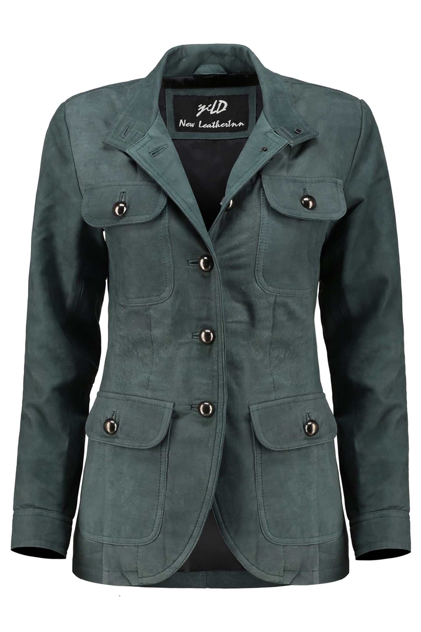 Jild Fancy 5-Button Four Pocket Double Back Slit Leather Blazer Women - Vintage Suede Look Cuff Sleeves Leather Jacket Women (ZC-Blue-3XL)
