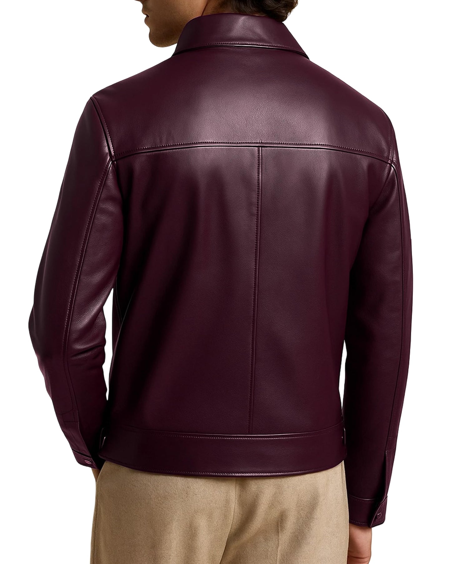 Leather Artist Classic Polo Collar Leather Jacket Men-Work Jackets Turndown Collar Business Casual (LA-Polo-Bur-3XL)