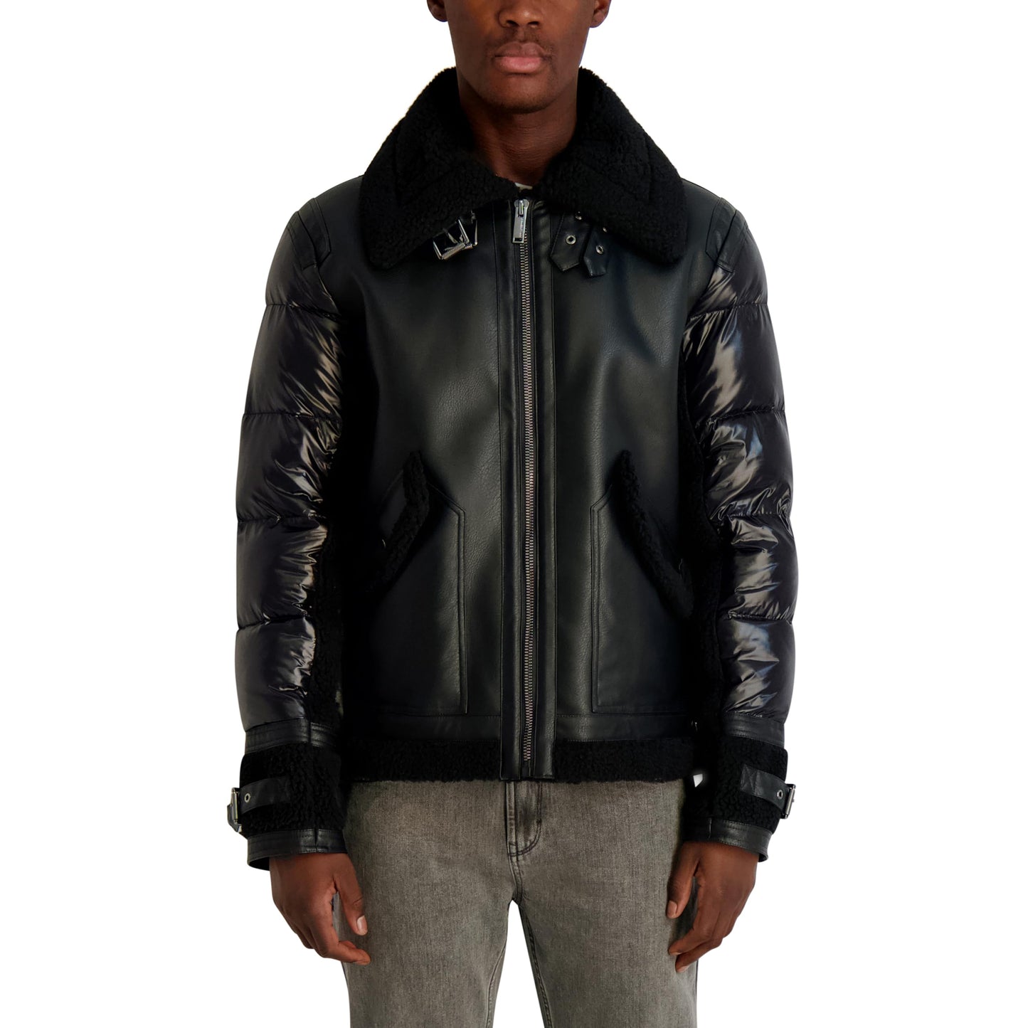 KARL LAGERFELD Paris Men's Outerwear Faux Shearling, Black, XX-Large