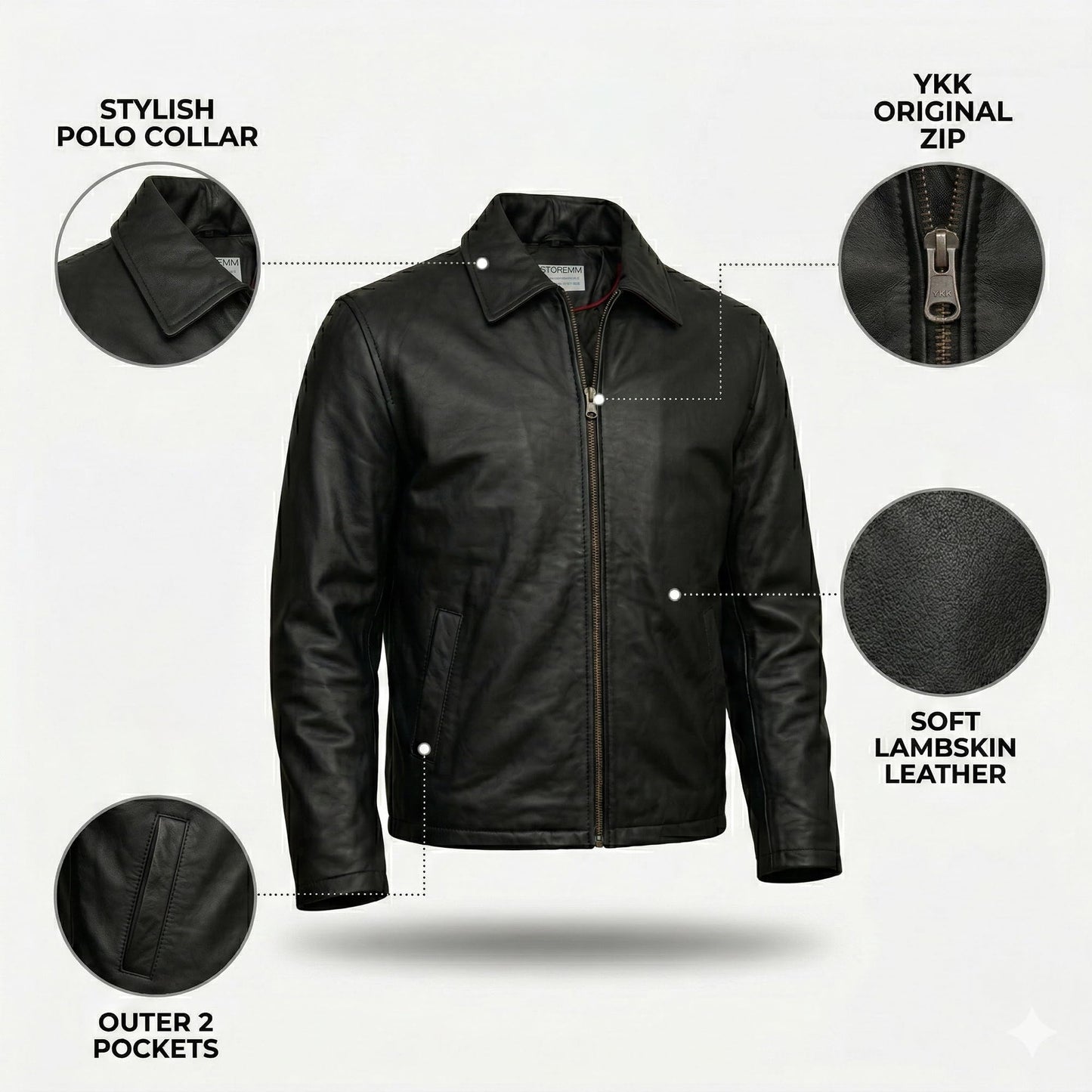 Storemm Men's Genuine Lambskin Leather Classic Biker Style Jacket | Biker Jackets Men (S)