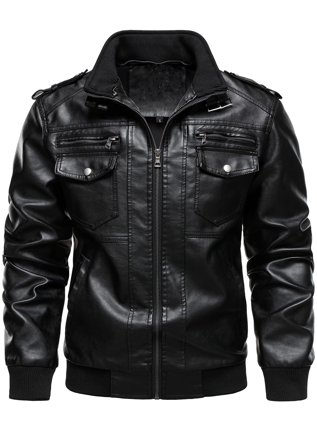 HOOD CREW Men's Faux Leather Hooded Jacket Motorcycle Jackets Water Repellent Windproof PU Moto Vintage Bomber Hoodie Coats Black M