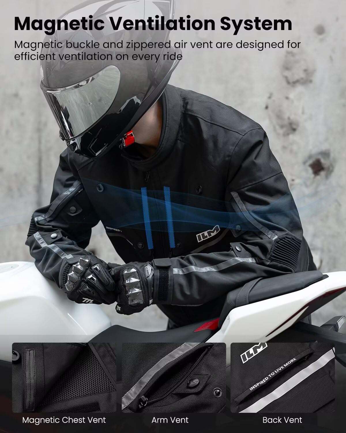ILM Motorcycle Riding Jacket with CE Armor and Detachable Waterproof Thermal Liner Dual Sport All Season for Men Model JF2