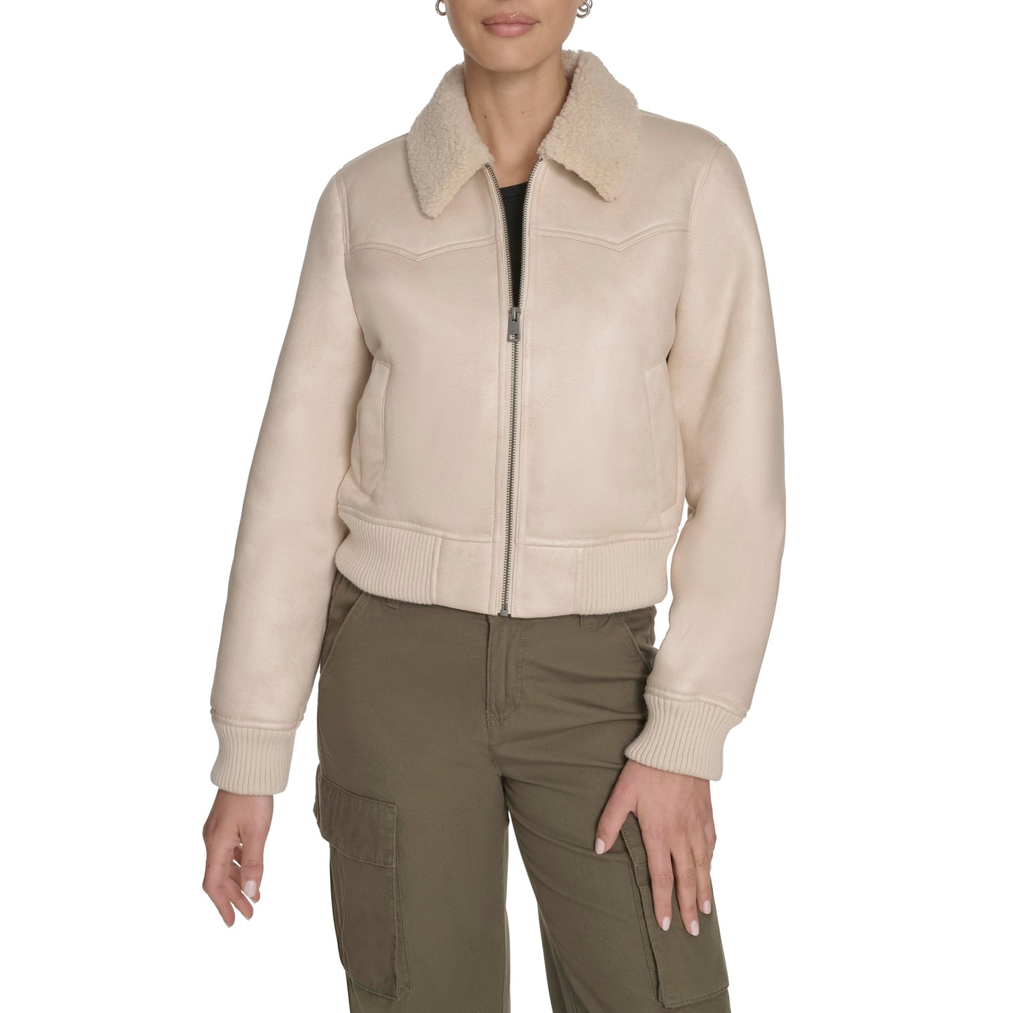 Levi's Women's Faux Shearling Western Bomber, Almond Milk, X-Large