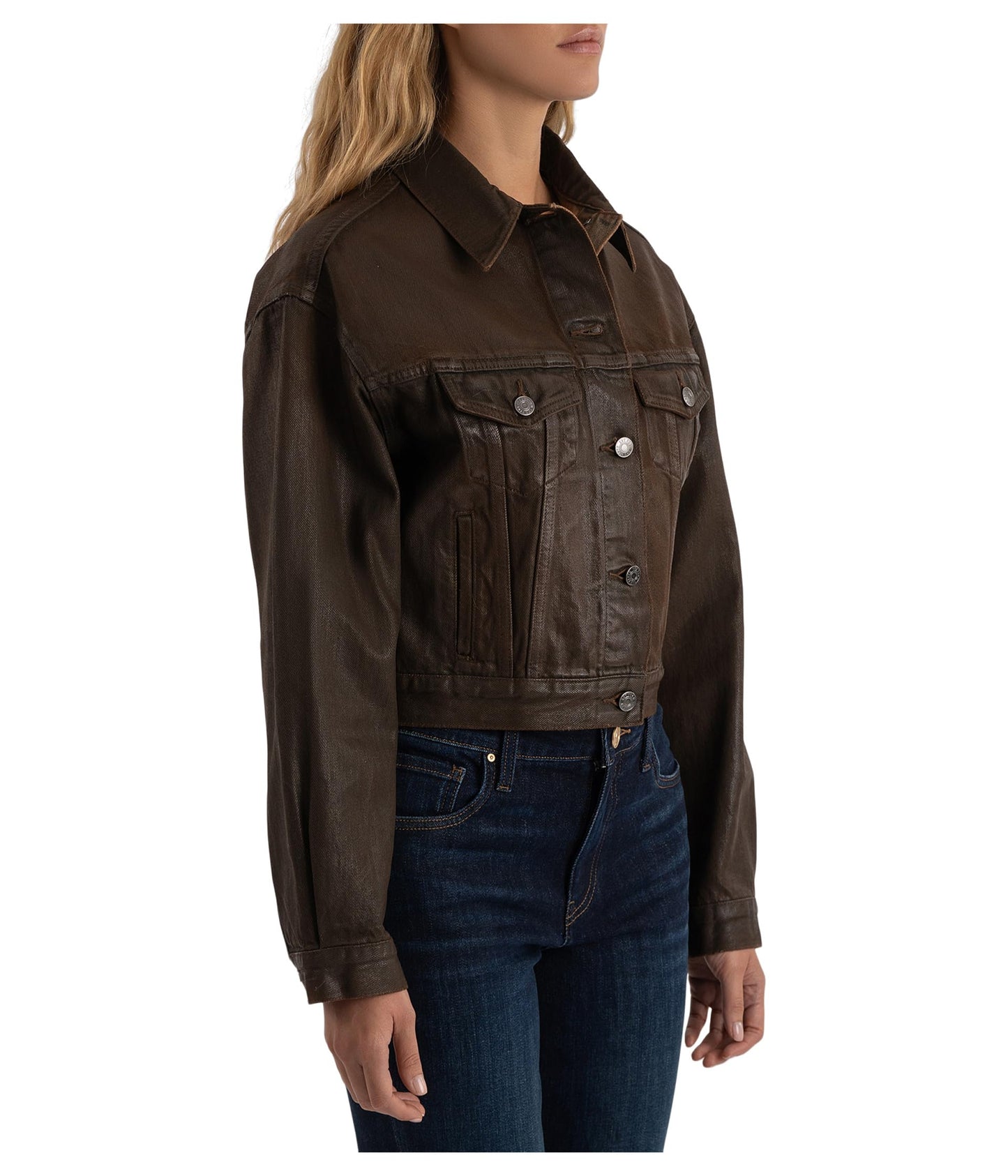 KUT from the Kloth, Womens, Emrie - Coated Long Sleeve Denim Jacket, Chocolate, Small