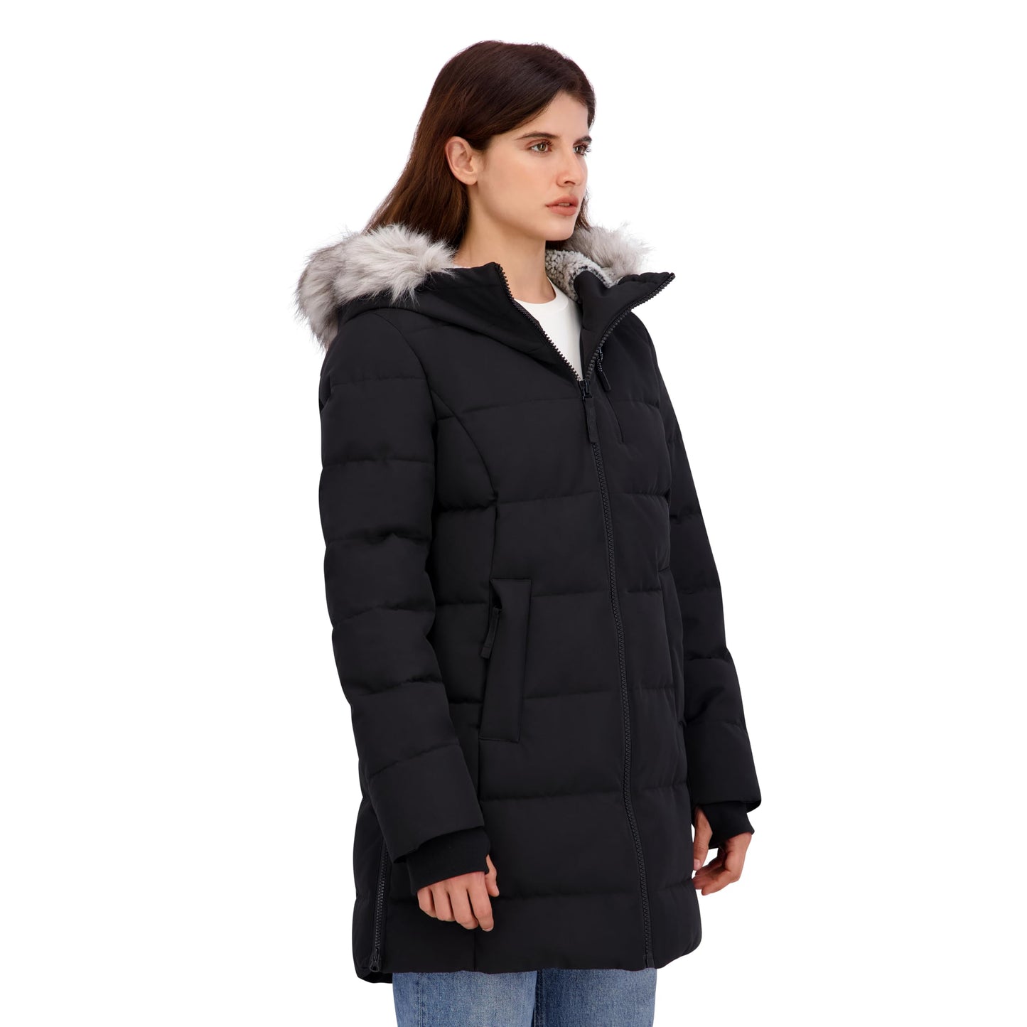 Nautica Women's Heavyweight Puffer Jacket-Faux Fur-Lined Hood Wind & Water-Resistant Winter Coat, Black, X-Large