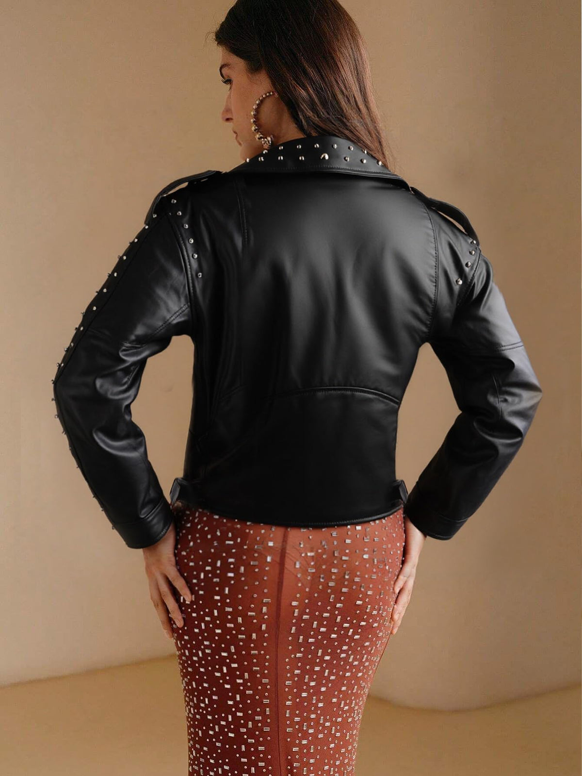 Bellivera Women's Cropped Faux Leather Jacket Bomber PU Moto Coat Black 3L