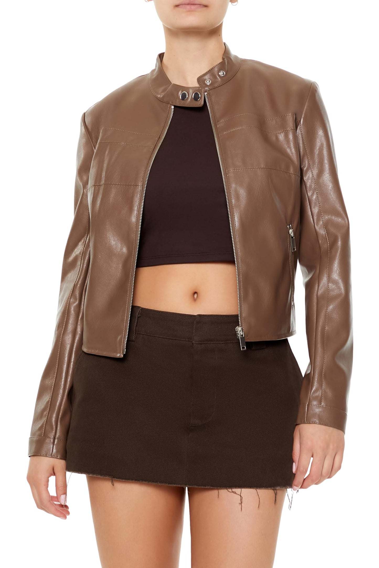 Forever 21 Faux Leather Moto Jacket Espresso Large