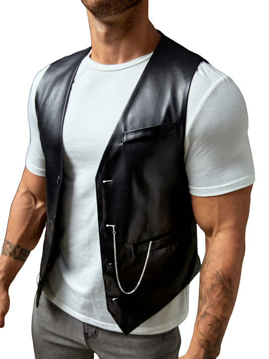 Verdusa Men's PU Leather Sleeveless Motorcycle Biker Vest Jacket Black L