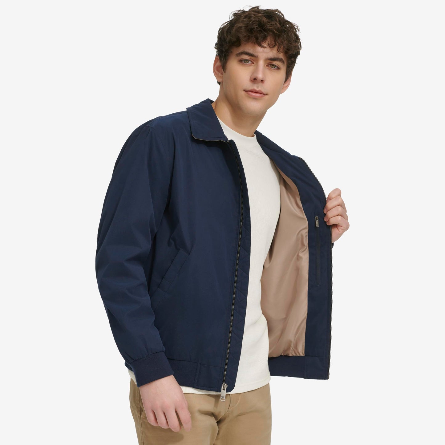 DOCKERS Micro Twill Golf Bomber Jacket, Navy Filled, M