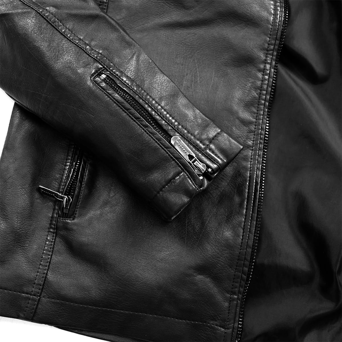 YXYSZZ Men's Motorcycle Jacket Faux Leather Zipper Coat Cycling Windproof(L,Z2906bk)