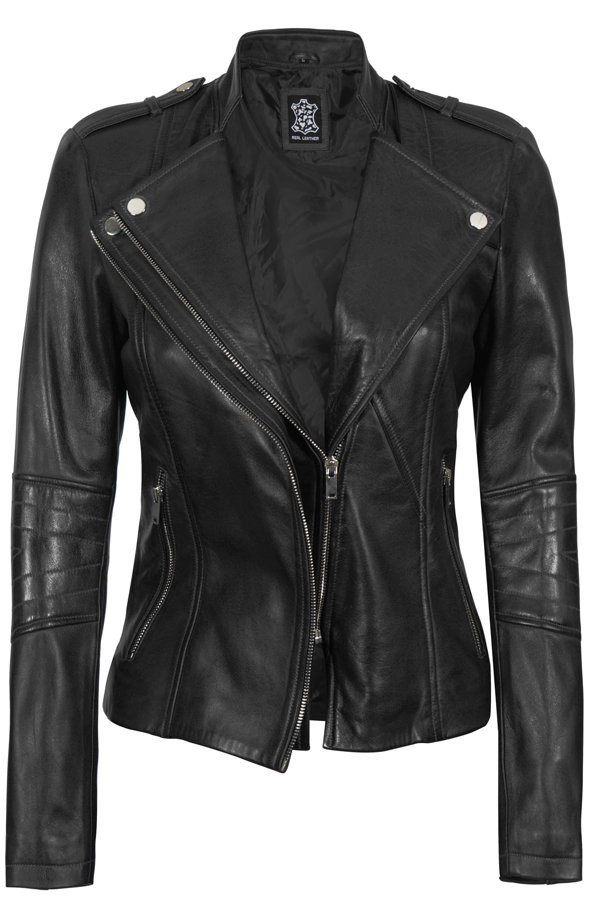 Decrum Disc Moto Jacket Women - Real Leather Jacket Women | [1300415] Monica Black, XL