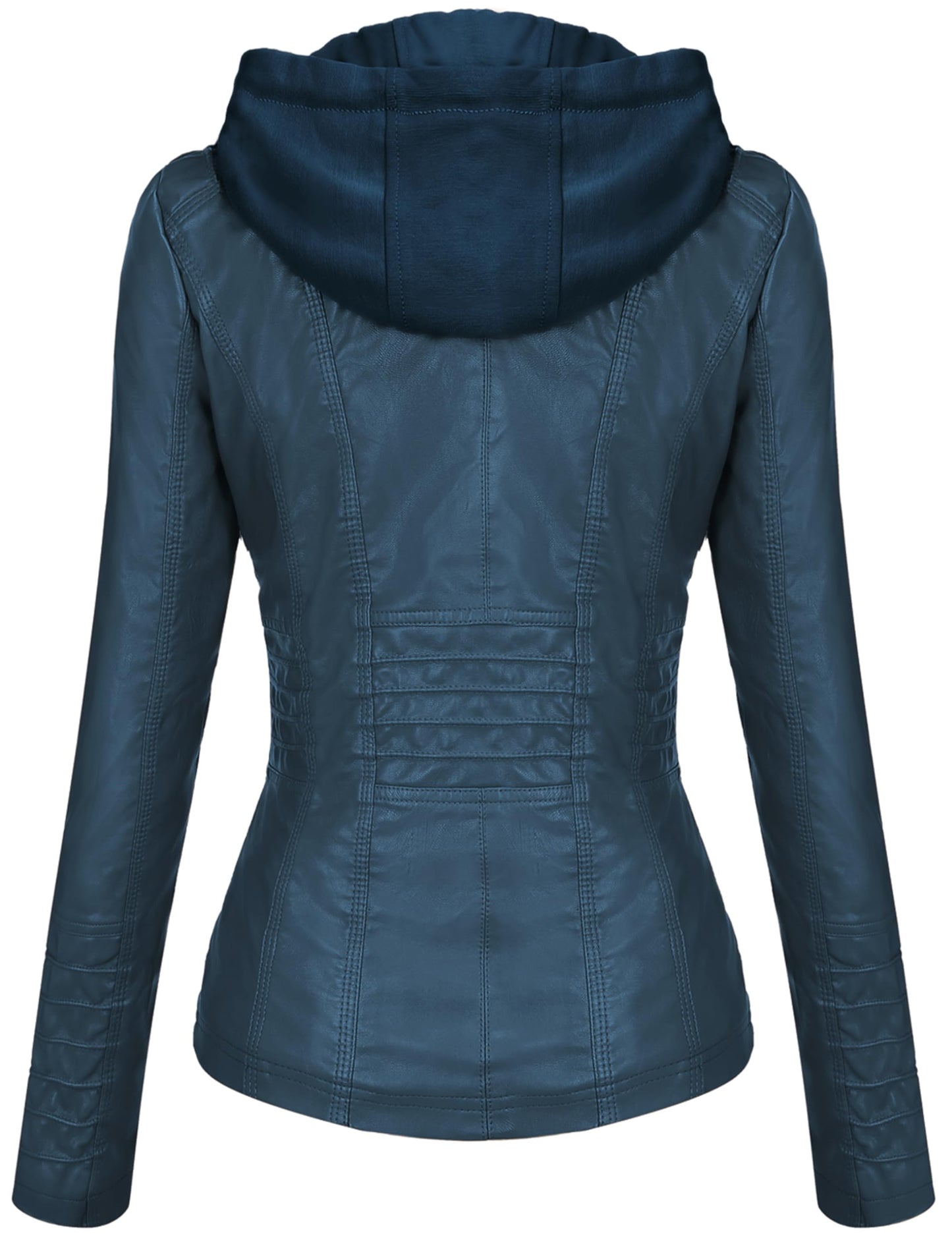 Tanming Womens Faux Leather Jacket Hooded Moto Biker Coat Outerwear Fall Fashion Outfits Winter Clothes(Blue-L)