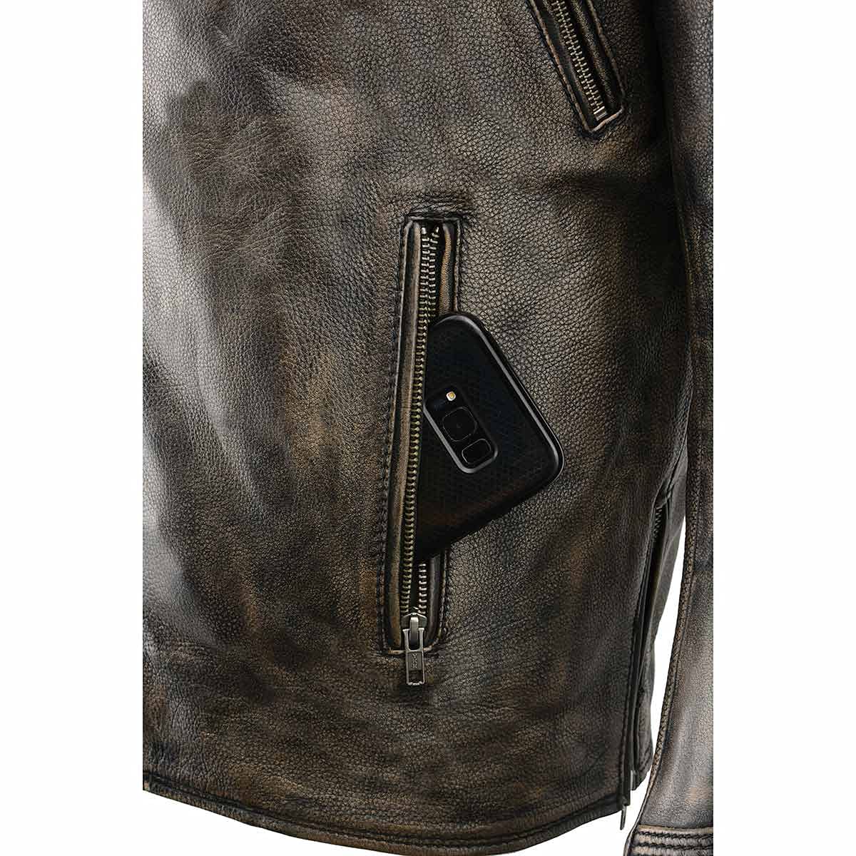 Milwaukee Leather MLM1515 Men's Classic Beltless Distressed Brown Leather Triple Stitched Motorcycle Biker Jacket - X-Large