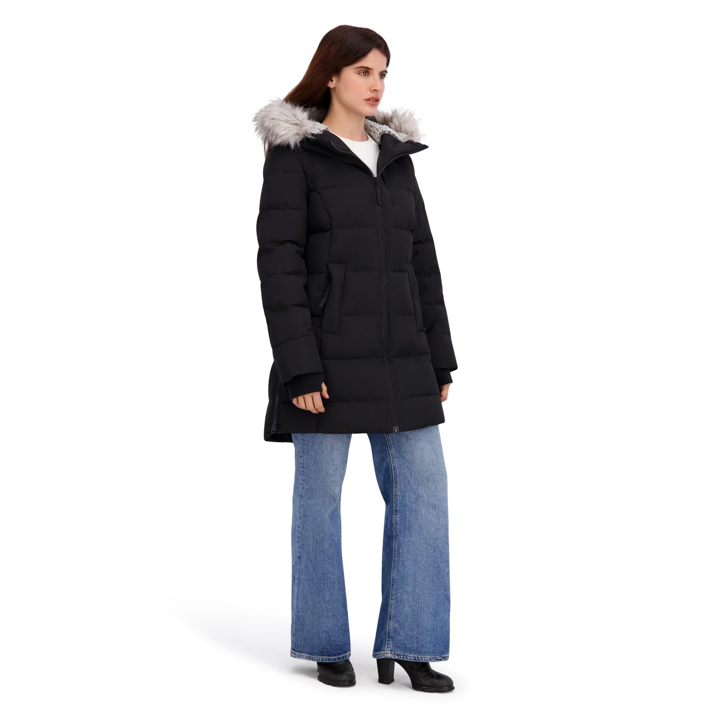 Nautica Women's Heavyweight Puffer Jacket-Faux Fur-Lined Hood Wind & Water-Resistant Winter Coat, Black, X-Large