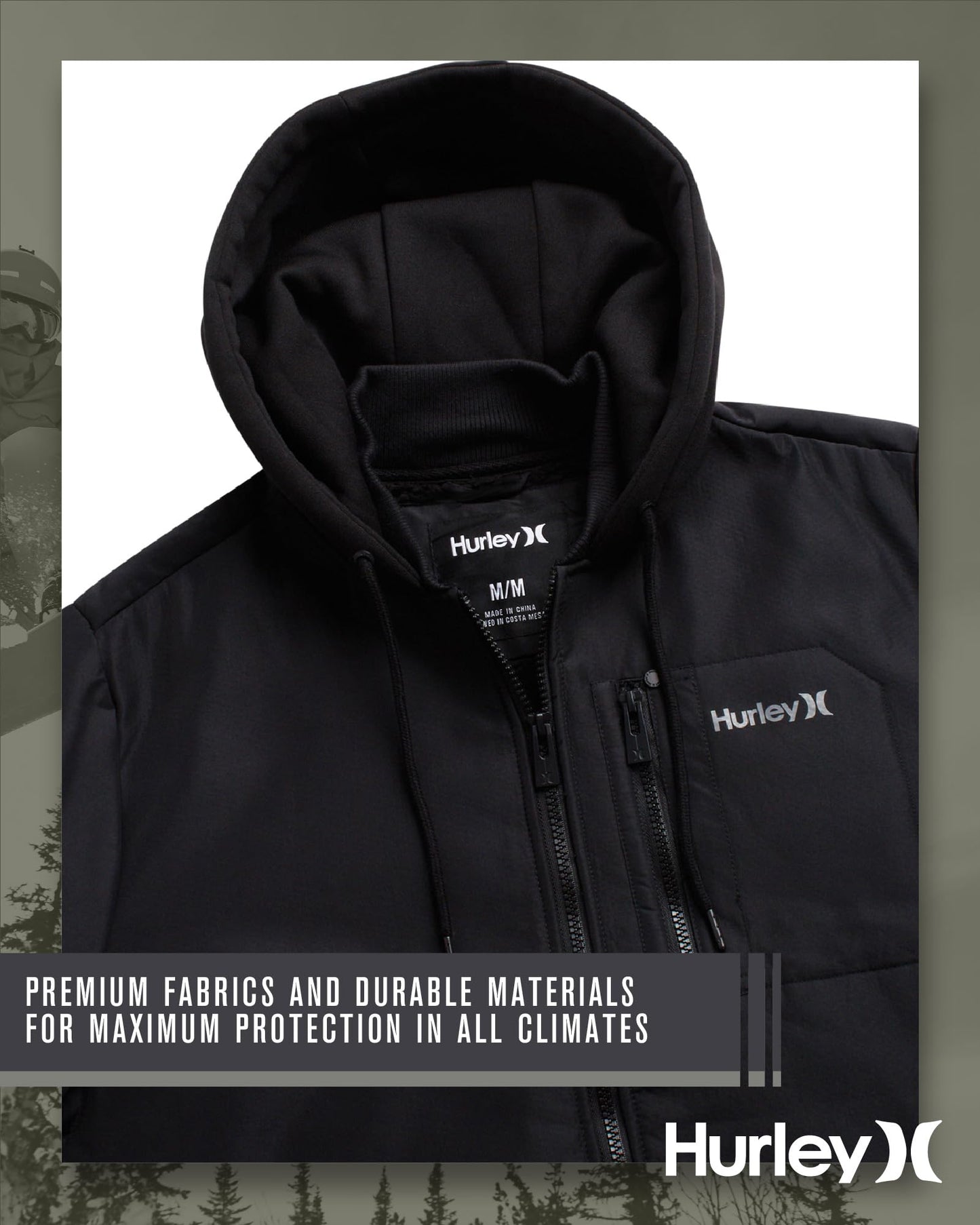 Hurley Mens Bomber Jacket - Soft Cozy Sherpa Lined Weather Resistant Casual Hooded Fleece Jacket for Men (Sizes: S-XL), Size Medium, Black