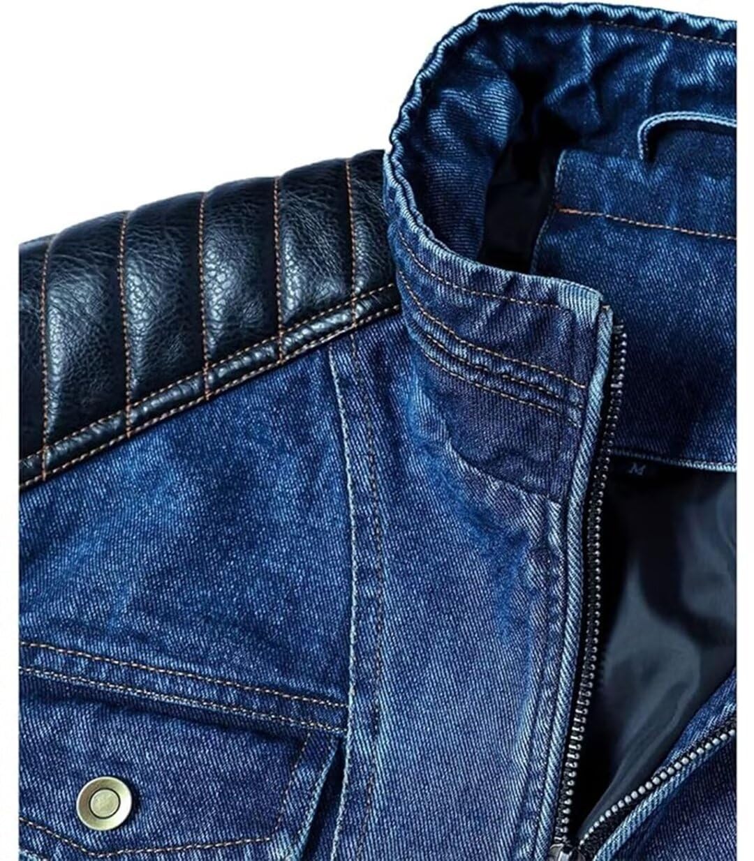 FTIMILD Men's Vintage Denim Jacket Casual Windproof Biker Jacket Jean Jacket with Faux Leather Patchwork