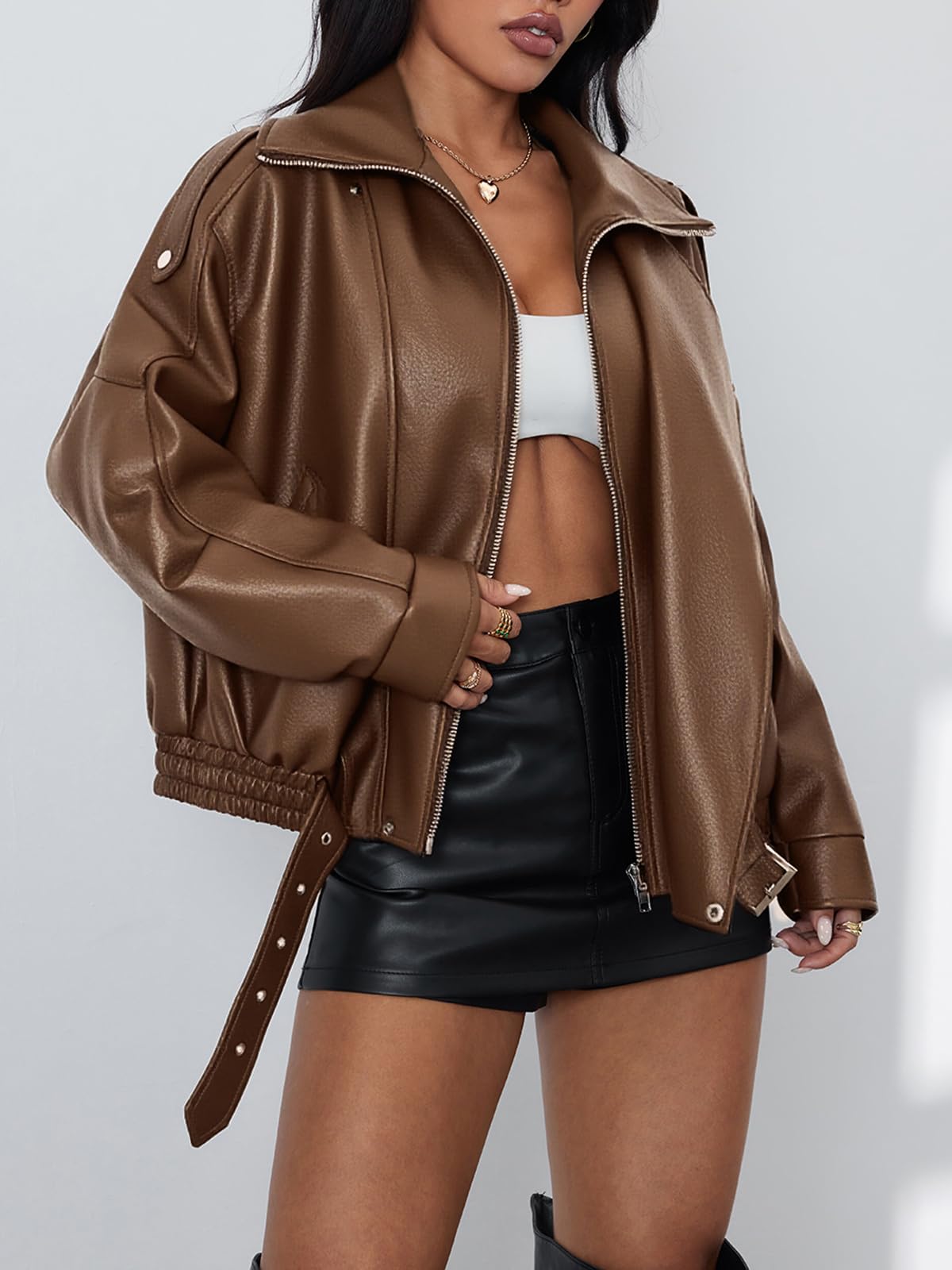 Gudasuo Womens Leather Jackets Oversized Faux Motorcycle Plus Size Moto Biker Coat Fall Outfits Fashion Clothes 2025