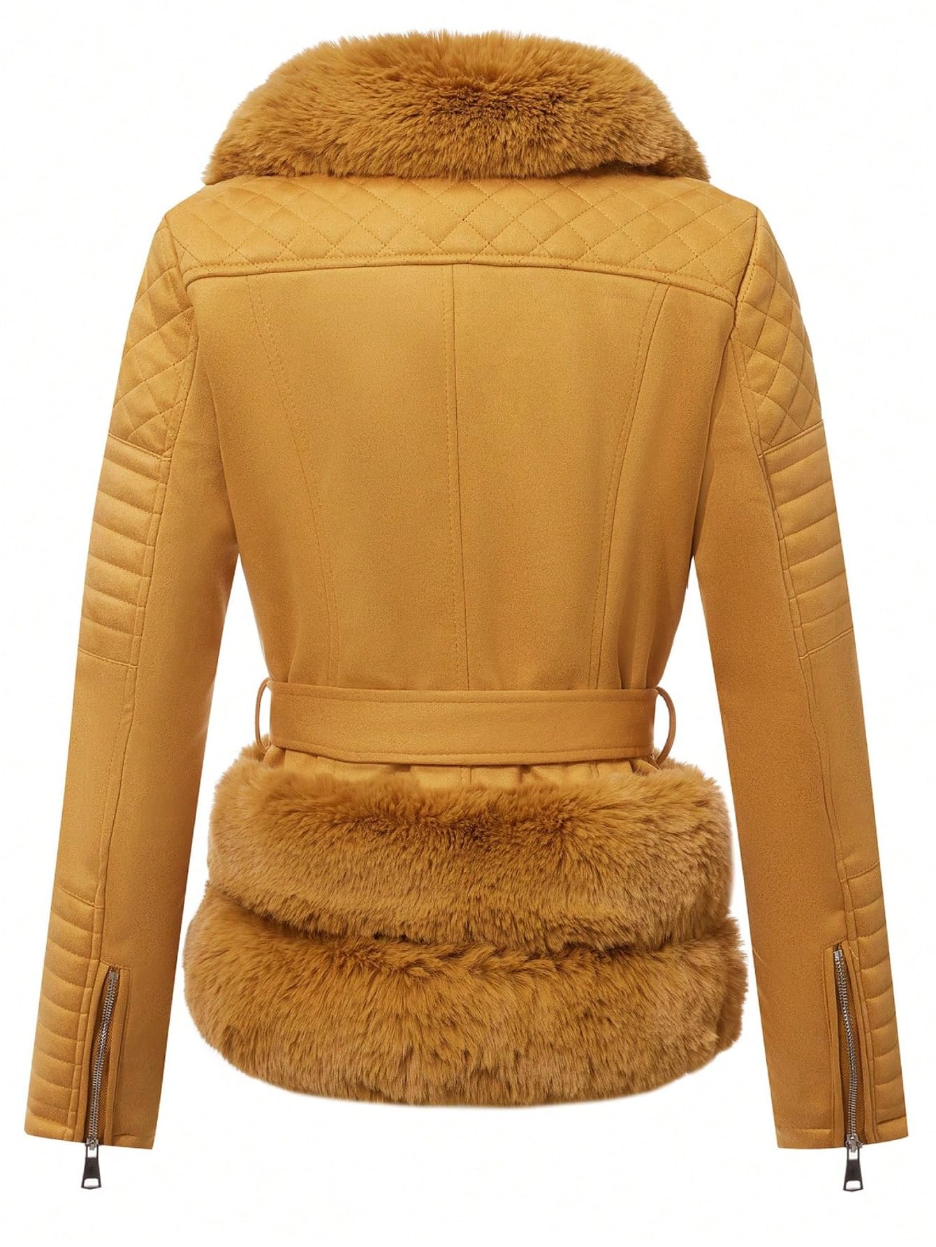 Pallivare Women's Faux Leather Jacket Winter Spring Motorcycle Biker Clothes Outfits Sherpa-Lined Coat with Removable Fur Collar 8831-a Yellow L
