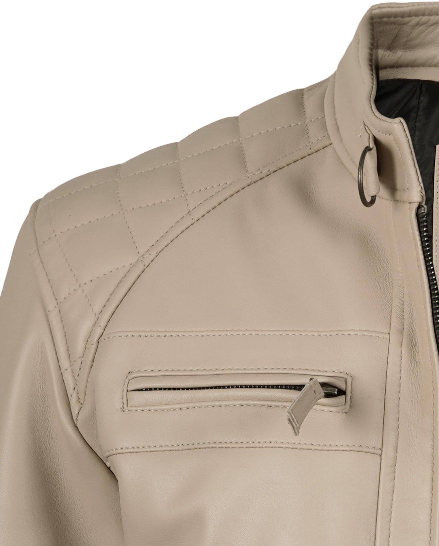fjackets Real Lambskin Leather Jackets For Mens — Moto Quilted Cafe Racer Zip Up Moto Leather Jacket Men | [1124214] Johnson Beige, L