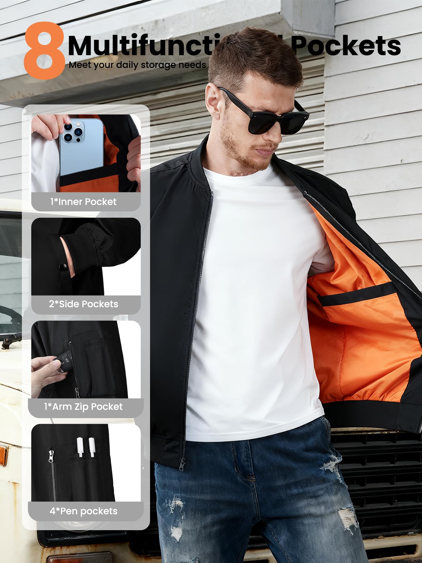 Flyplus Men's Bomber Jacket Lightweight Water Resistant