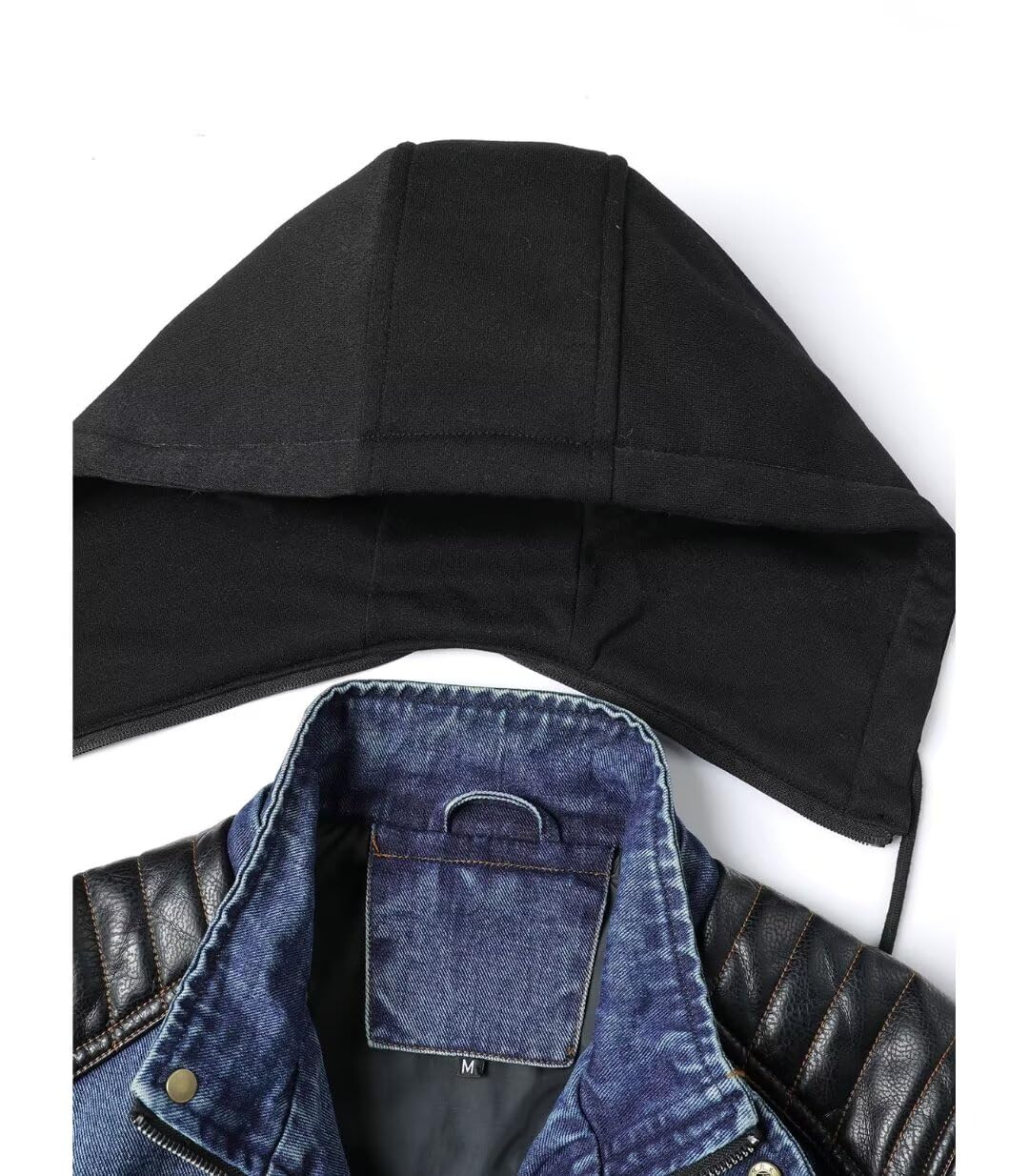 FTIMILD Mens Denim Jacket with Pu Leather Patchwork Biker Jacket with Detachable Hood Jean Jacket with Multiple Pockets