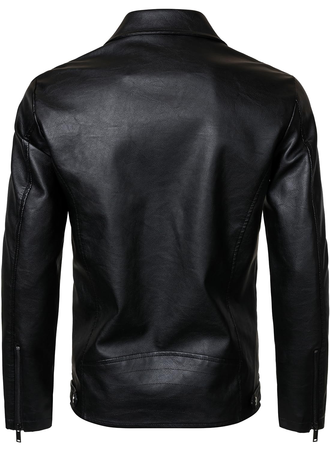 HOOD CREW Mens PU Leather Jacket Classic Style Turn Down Collar Faux Leather Biker Jackets Black L