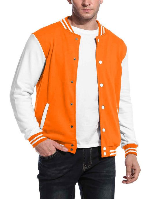 COOFANDY Men's Fashion Varsity Jacket Causal Slim Fit Cotton Letterman Baseball Bomber Jackets, Orange, Large