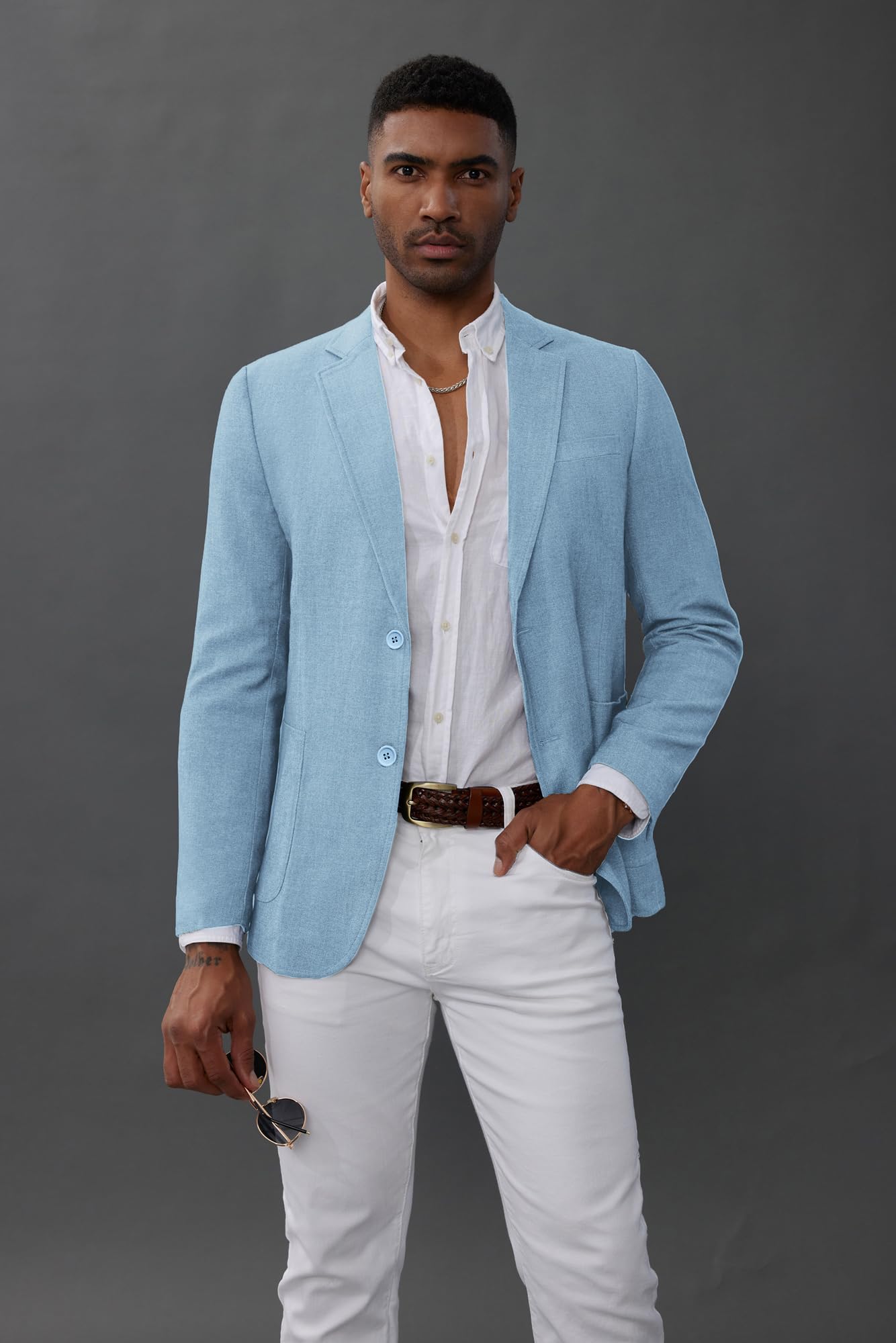 GRACE KARIN Mens Casual Sport Coats 2 Button Suit Jacket with Pockets Lightweight Sport Coat Blazer Sky Blue M