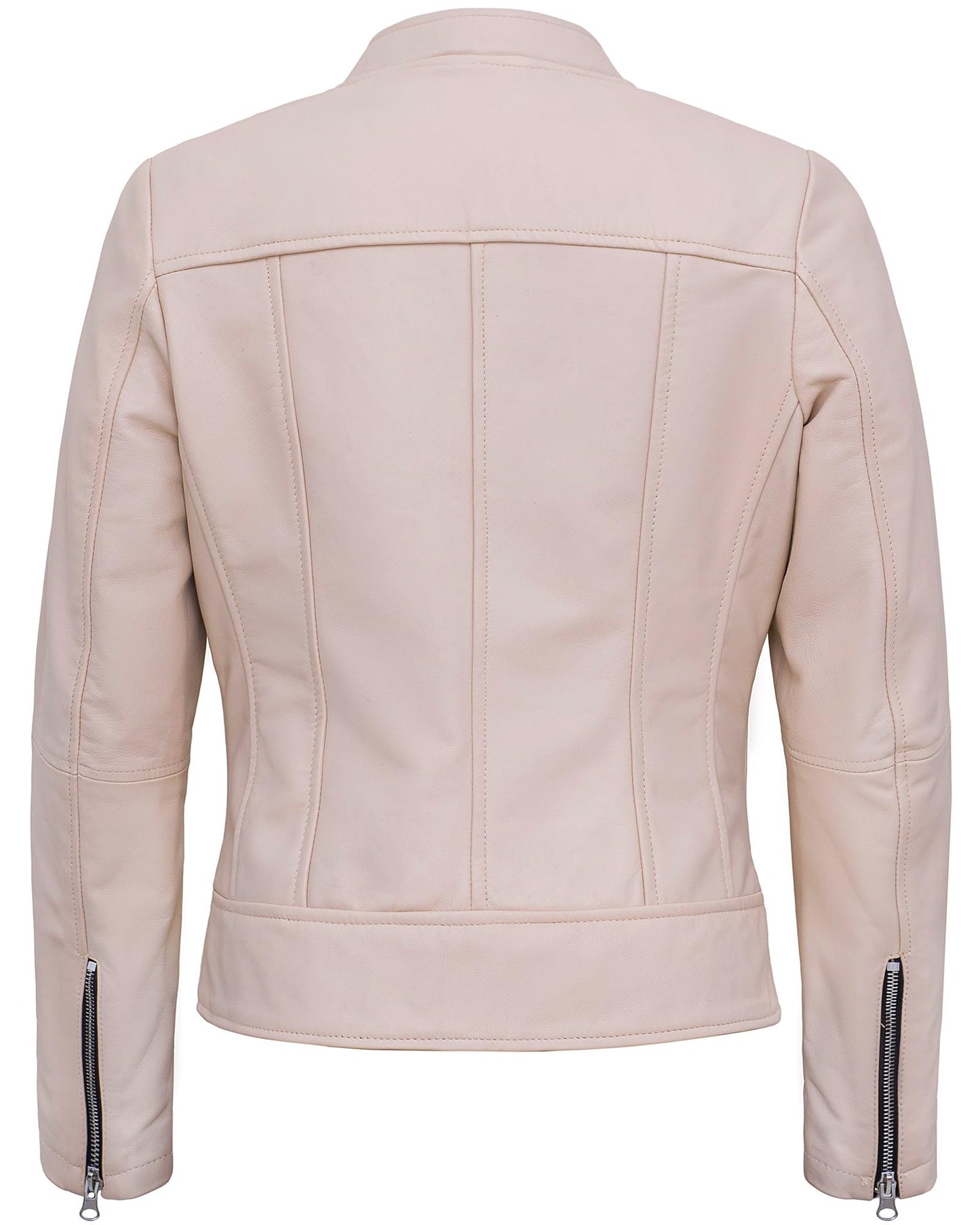 UrbanFocal Beige Leather Jacket For Women - Real Lambskin Cafe Racer Womens Leather Jackets | [101007604] Beige Amy, L