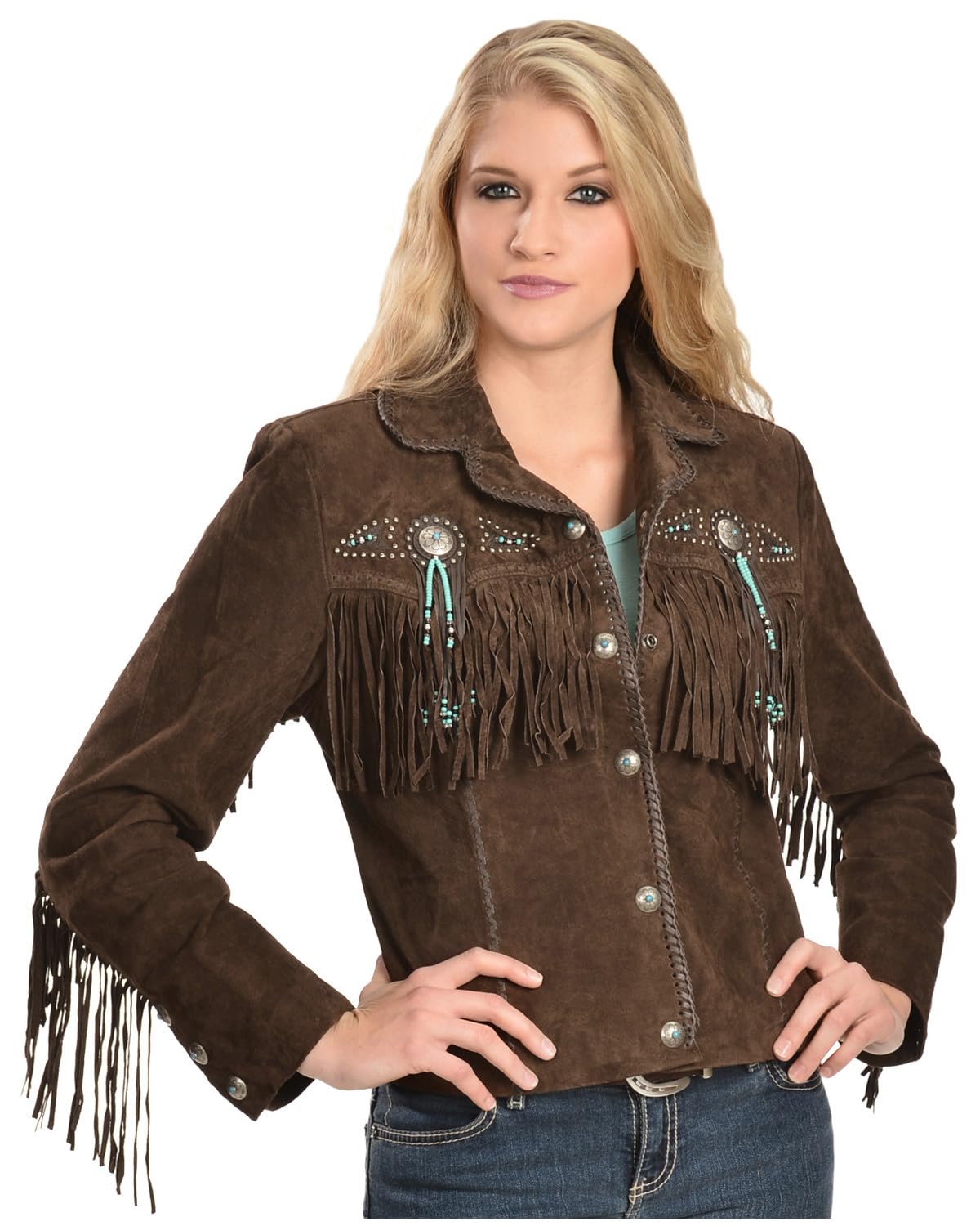 Suede Leather Jacket with Fringe & Conchos in Western Style by Scully