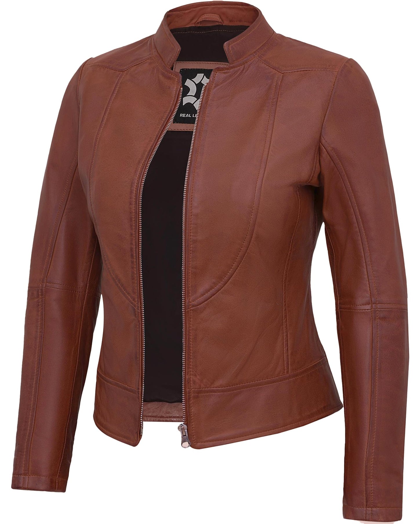 UrbanFocal Women Leather Jackets - Womens Brown Leather Jacket | [101002806] Cognac Amy, 2XL