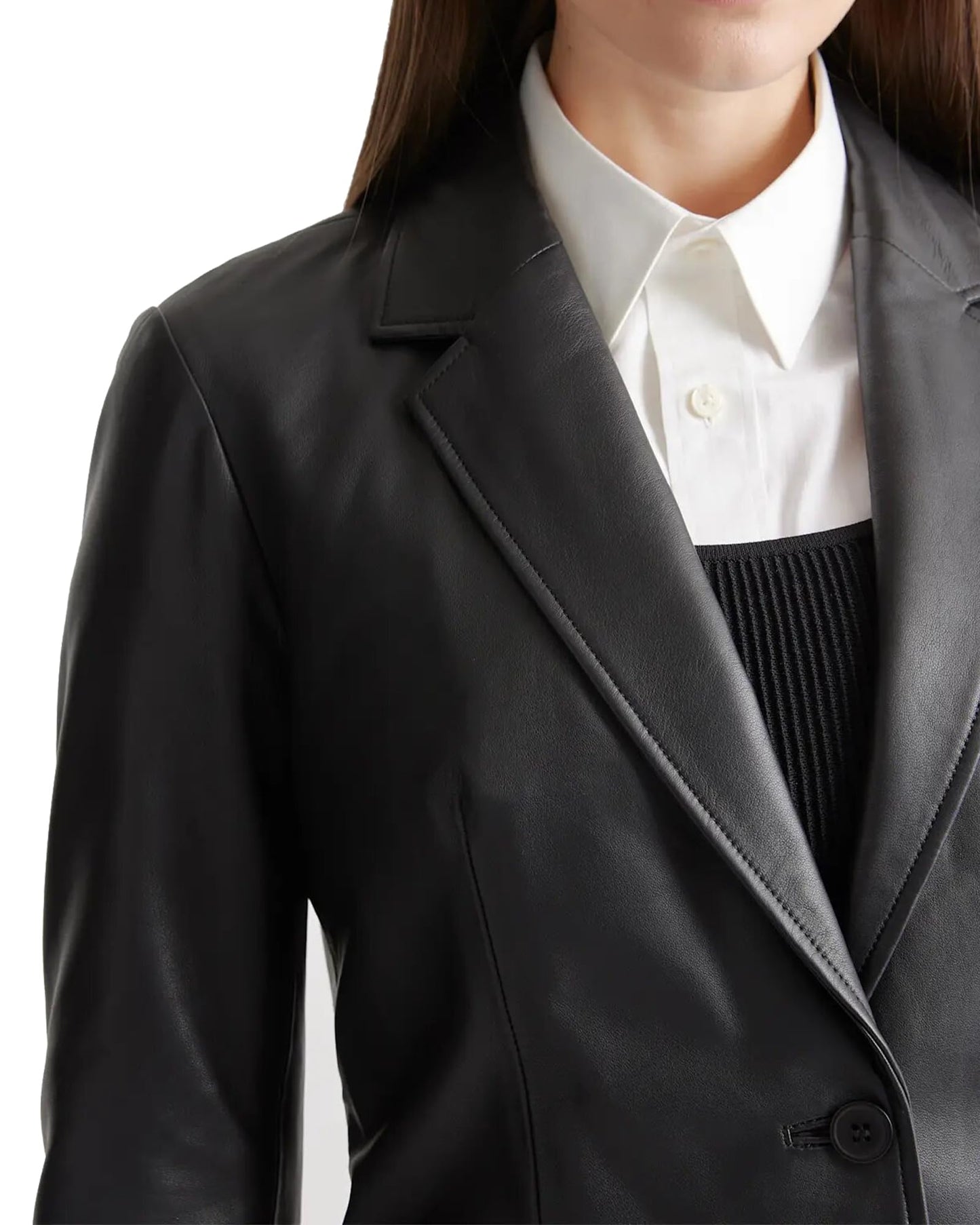 IZAC & DAUD Lambskin Leather Blazer for Women - Casual Coat Long Sleeves Suit Style Leather Jacket Women (US, Alpha, X-Large, Regular, Regular, Black)