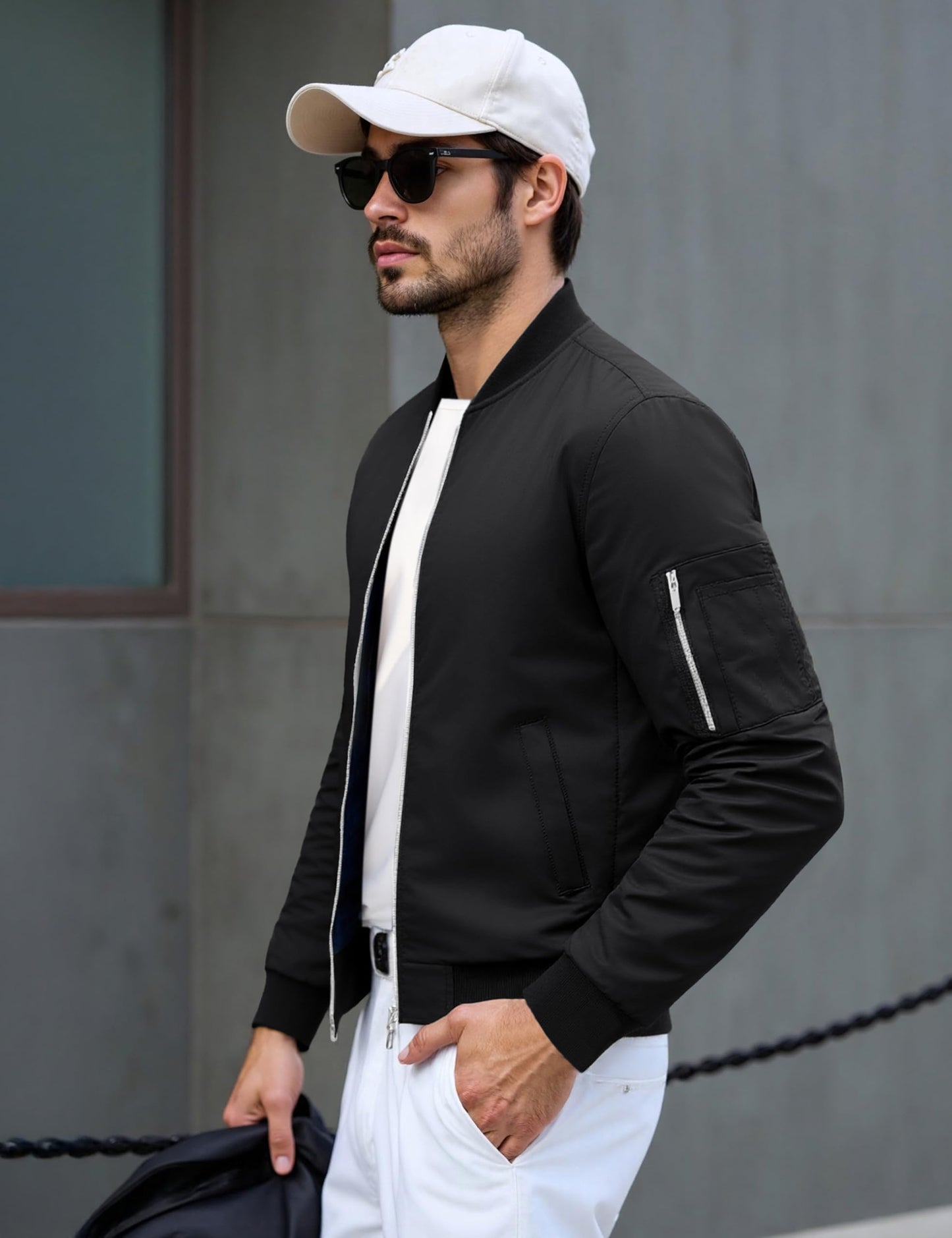TACVASEN Bomber Jacket Men Black Jacket for Men Lightweight Lined Windbreaker Casual Outdoor Windproof Full Zip Warm Coats