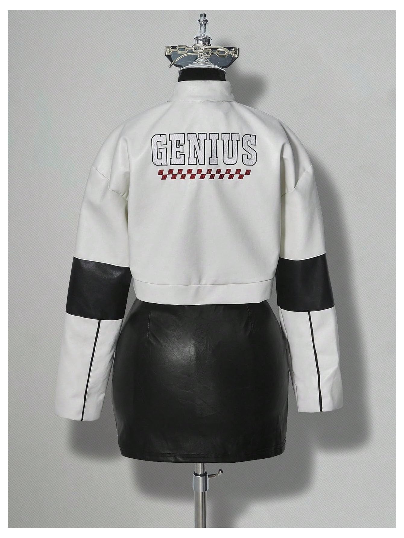 SOLY HUX Women's Faux Leather Zip Up Crop Jackets Graphic Long Sleeve Shirts Motorcycle Outerwear White Black Graphic Medium