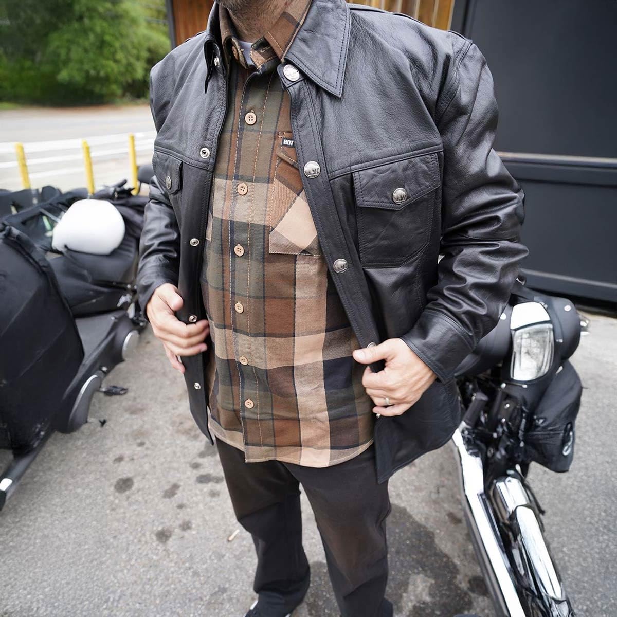 Milwaukee Leather MLM1612 Men's Distressed Grey Casual Biker Rider Leather Shirt w/Vintage 5 Cent Buffalo Buttons - Medium