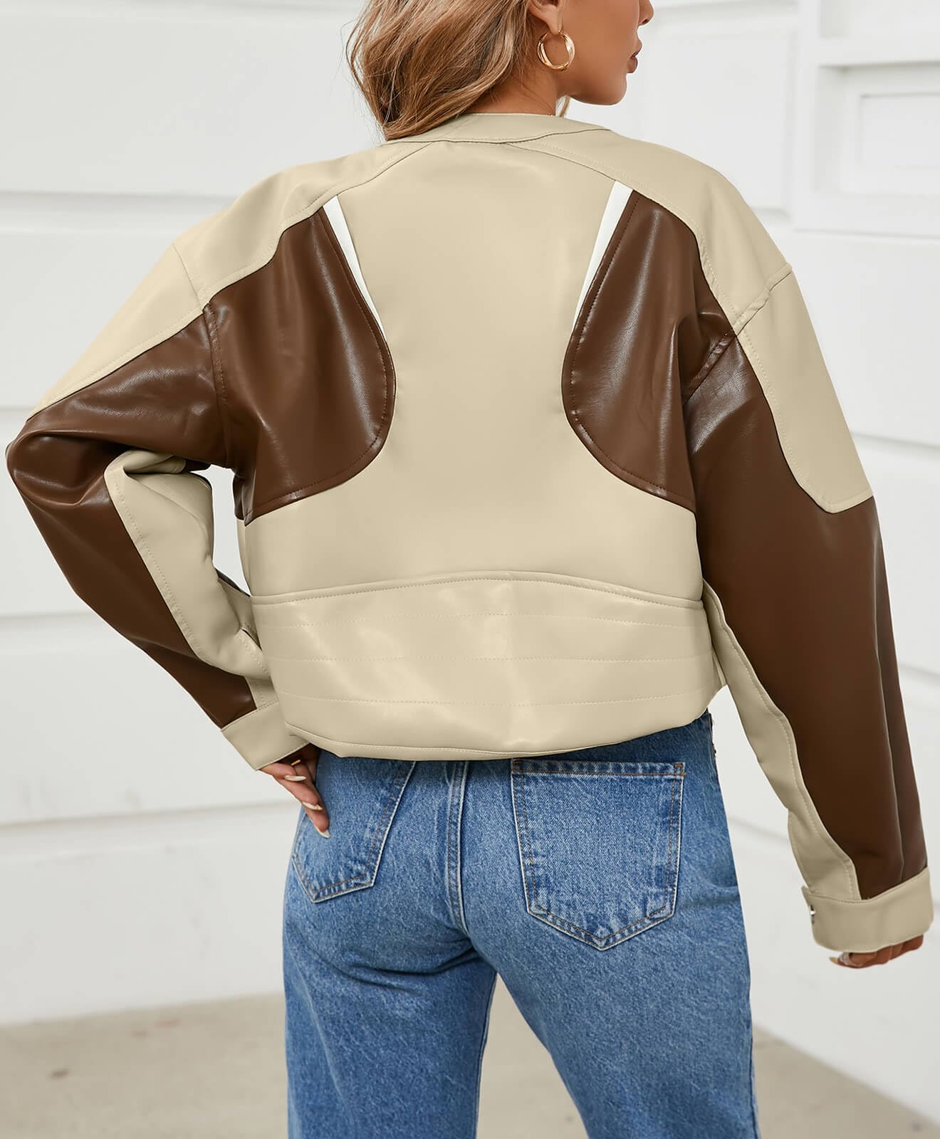 Tankaneo Womens Faux Leather Bomber Jackets Cropped Fall Moto Biker Coats