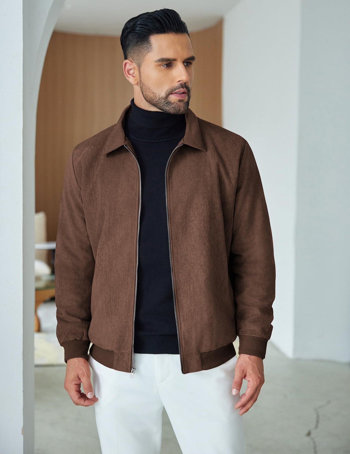 COOFANDY Men's Faux Leather Biker Jacket Windbreaker Bomber Jacket Outdoor Leather Coat