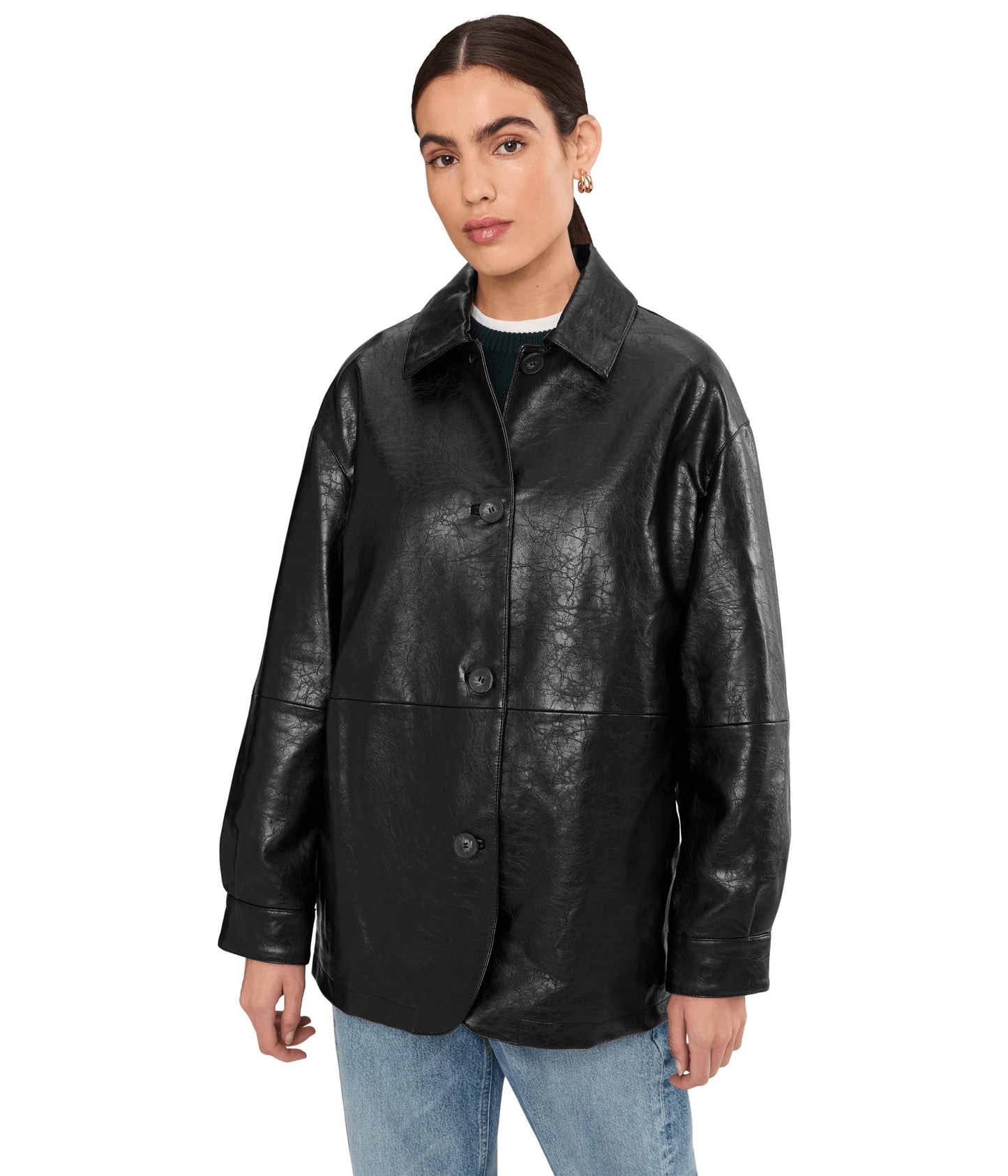 Levi's Women's Relaxed Fit Faux Leather Blazer, Black, Medium