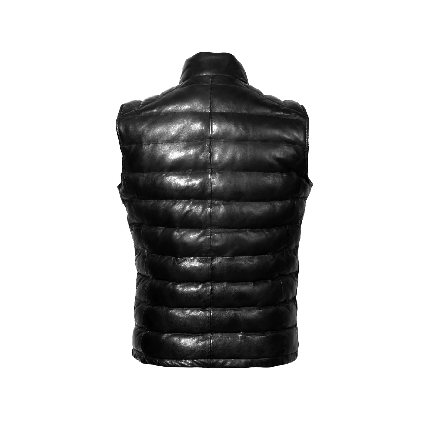 STREGA Men's Lambskin Leather Quilted Puffer Vest – Real Leather Sleeveless Jacket Men | Genuine Leather Down Waistcoat in Black – Medium
