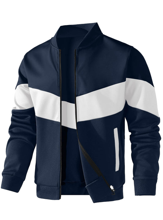 HYPESTFIT Men's Lightweight Jacket Casual Bomber Jacket Color Block Varsity Coat