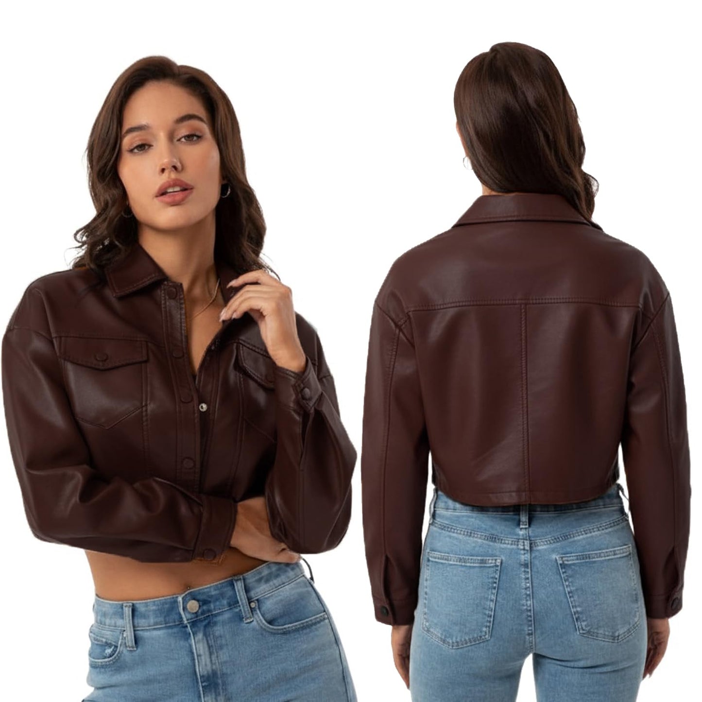 CHIGUO Women Faux Leather Cropped Jacket Trendy Moto Biker Short Jacket Fashion PU Coat Party Jacket