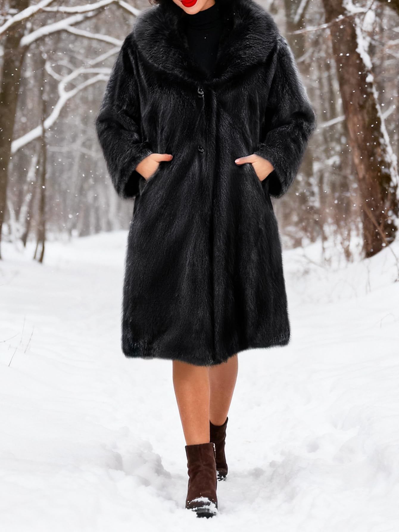 Gudasuo Faux Fur Jacket Women Zip Up Cropped Fur Coats Long Sleeve Open Front Jackets Outwear(0065 BK XL)
