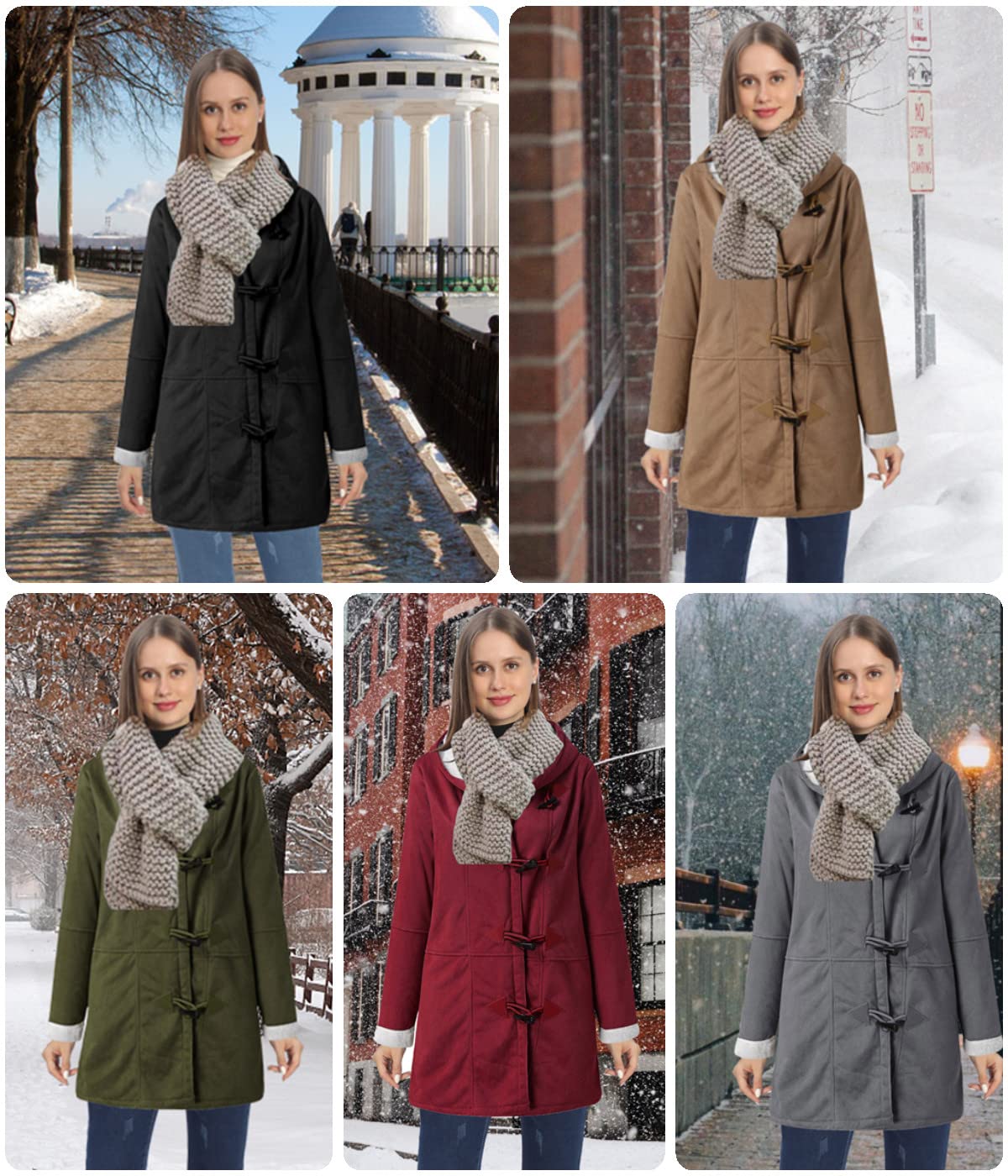 AI'MOURI Windproof Sherpa Lined Outerwear for Women Winter, Fashion Fleece Hooded Overcoat with Pockets, Warm and Thicken Parka Jacket (Gray, L)